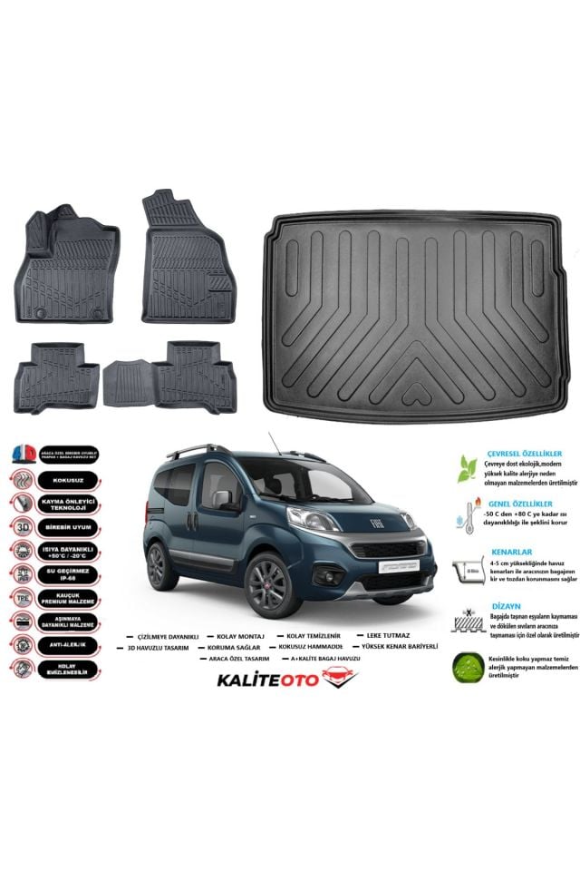 Fiat Fiorino 2016 Model Esnek Bagaj Havuzu Araca Özel Siyah Paspas Takımı