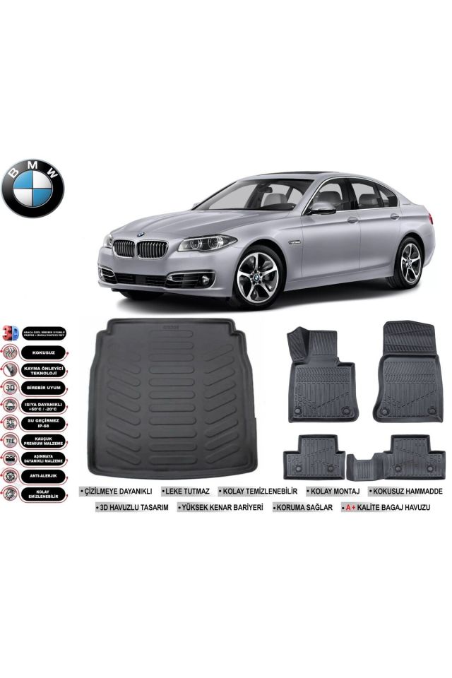 Bmw 5 Serisi F10 2013 Model Bagaj Havuzu Araca Özel Siyah Havuzlu Paspas Takımı Sett