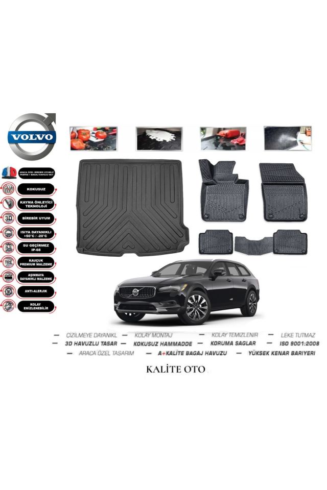Volvo V90 Cross Country 2016 Uyumlu Ve Sonrası 3D Bagaj Havuzu+4D Havuzlu Paspas Seti