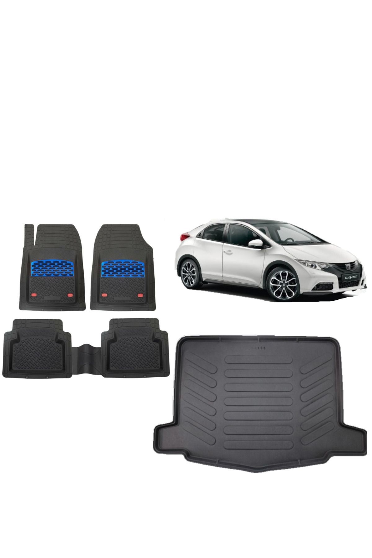 Honda Civic HB 2012 Model 3D Bagaj Havuzu+3D Havuzlu Safir Mavi Kromlu Paspas