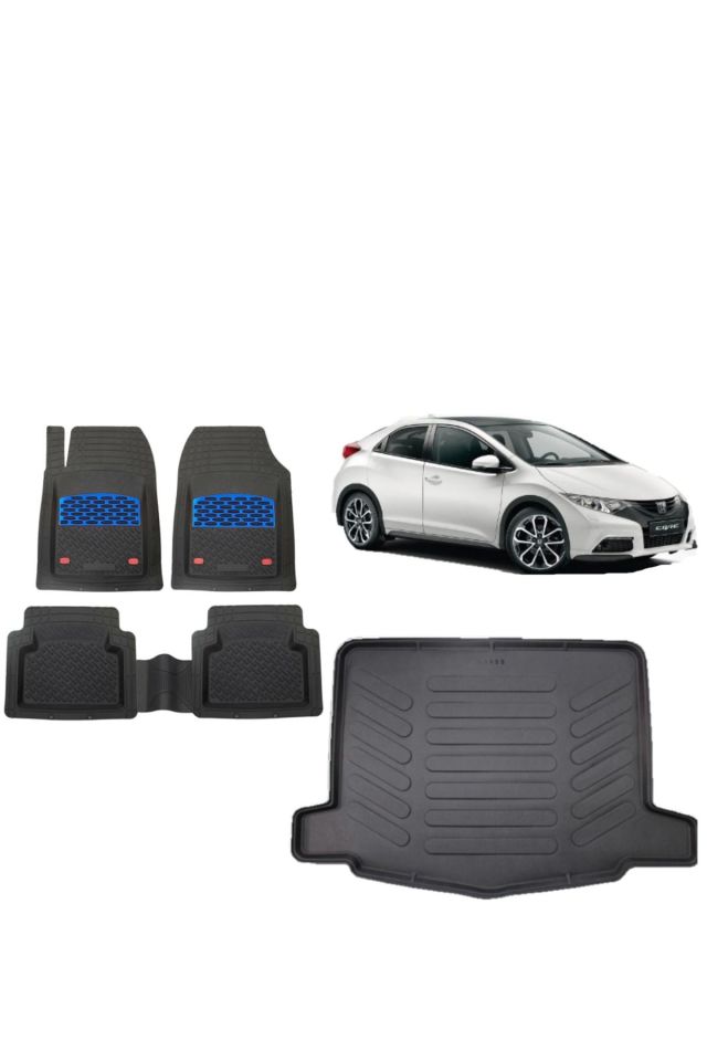Honda Civic HB 2012 Model 3D Bagaj Havuzu+3D Havuzlu Safir Mavi Kromlu Paspas