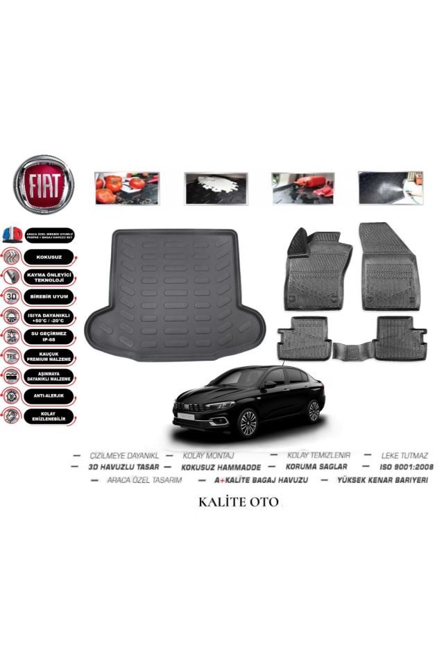 Fiat Egea Sedan 2015 Ve Sonrası 3D Bagaj Havuzu+4D Havuzlu Paspas Seti