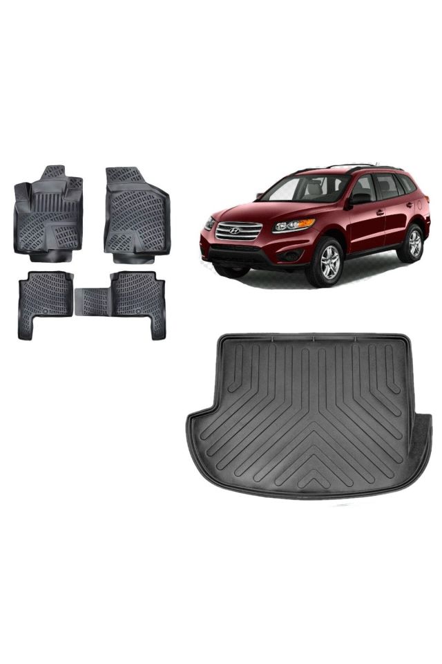 Hyundai Santa Fe 2011 Model 5 Kişilik 3D Bagaj Havuzu+3D Havuzlu Araca Özel Paspas Takımı