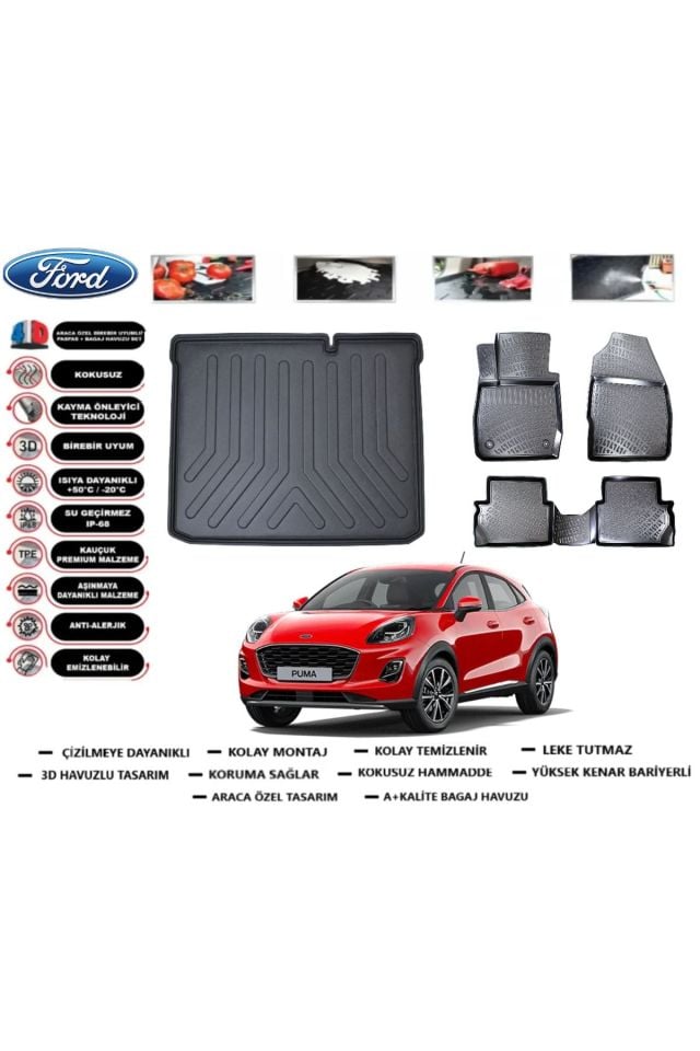 Ford Puma 2023 Model Alt Bagaj Havuzu Araca Özel Paspas Takımı Prrox