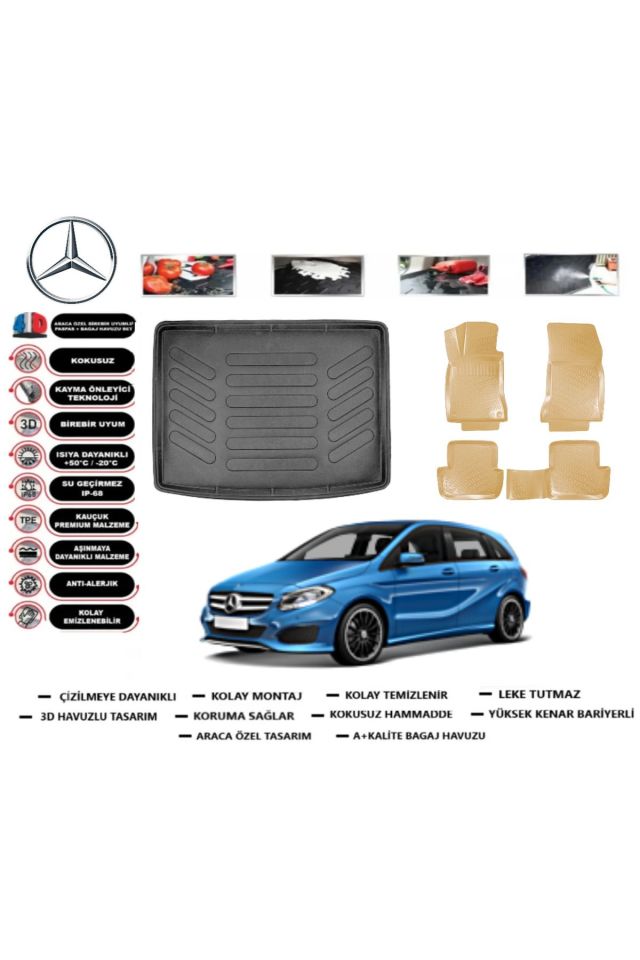 Mercedes B Serisi W246 2013 Model Bagaj Havuzu+Araca Özel Bej Paspas Takımı Flex