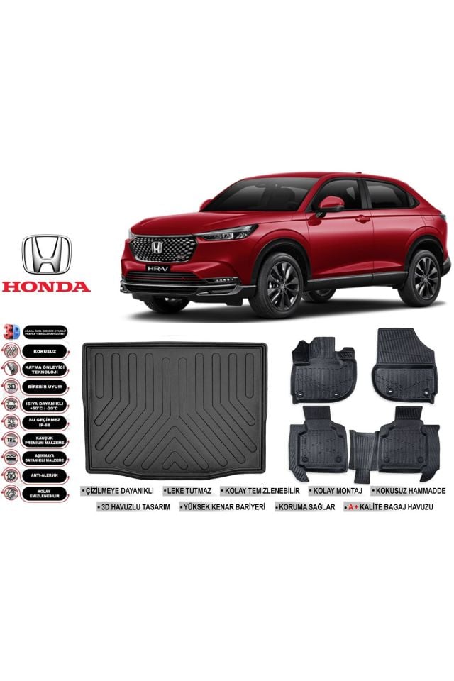 Honda Hrv 2022 Model Bagaj Havuzu Araca Özel Siyah Havuzlu Paspas Takımı Sett