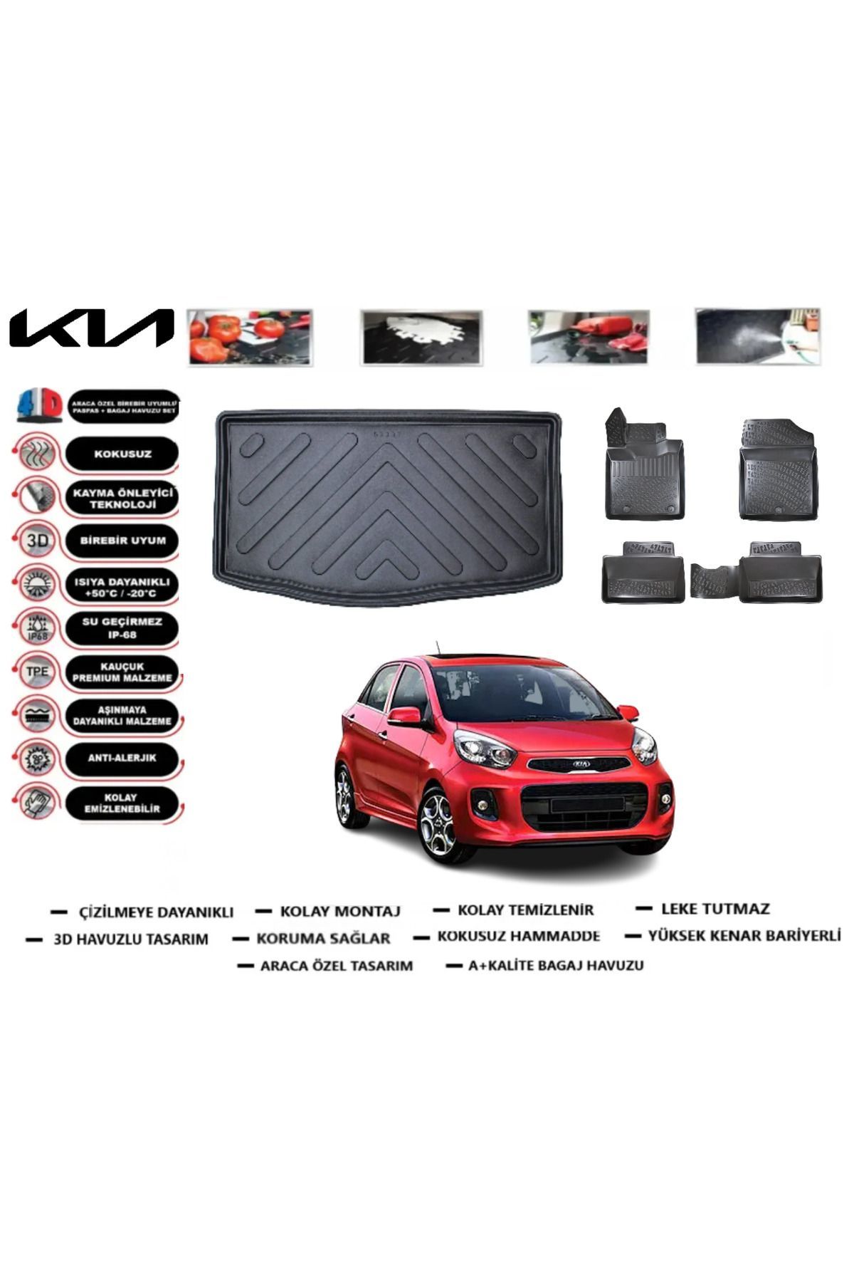 Kia Picanto 2016 Model Bagaj Havuzu Araca Özel Paspas Takımı Prrox