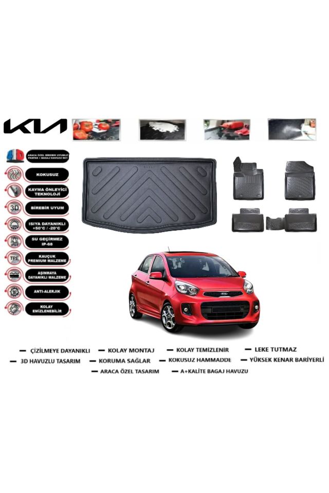 Kia Picanto 2016 Model Bagaj Havuzu Araca Özel Paspas Takımı Prrox