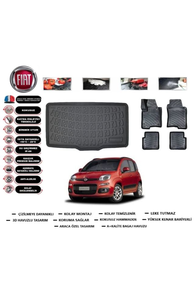 Fiat Panda 2014 Model Bagaj Havuzu Araca Özel Paspas Takımı Prrox