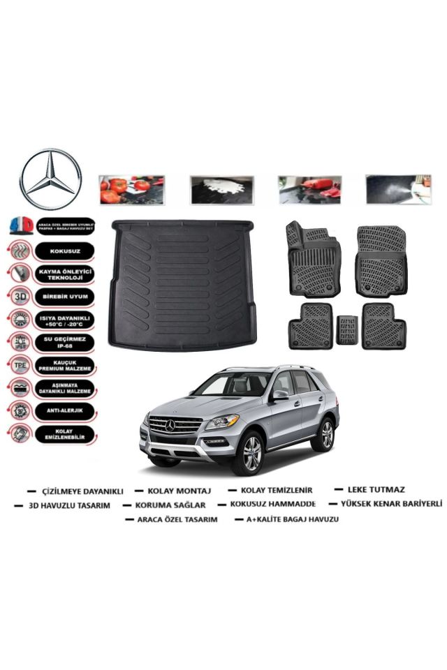 Mercedes ML 166 Serisi 2015 Model Bagaj Havuzu Araca Özel Paspas Takımı Prrox