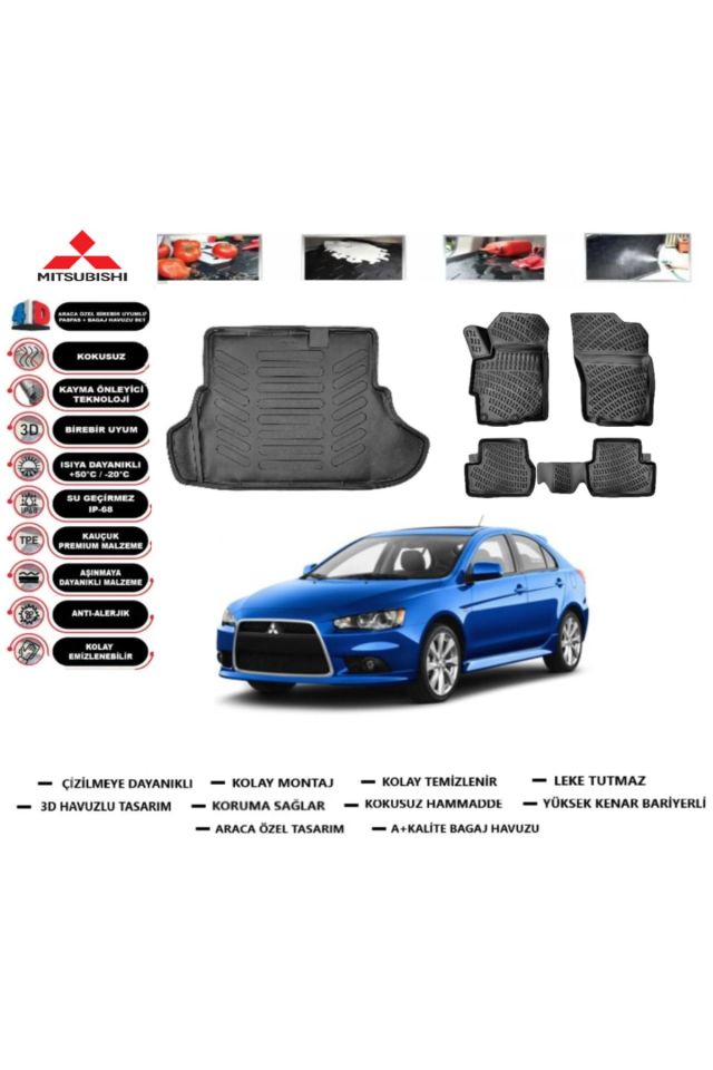 Mitsubishi Lancer 2016 Model Bagaj Havuzu Araca Özel Paspas Takımı Prrox