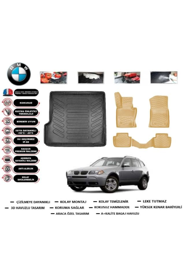 Bmw X3 2009 Model Bagaj Havuzu+Araca Özel Bej Paspas Takımı Flex