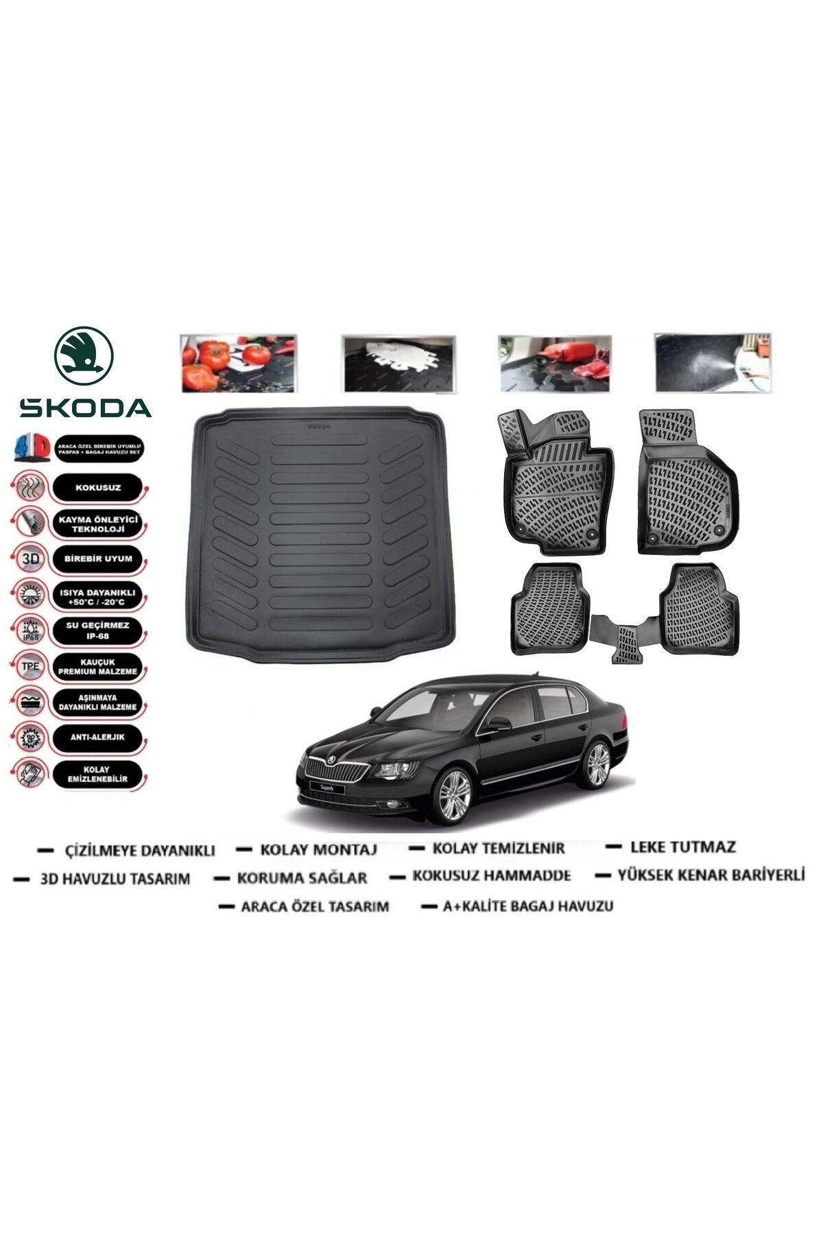 Skoda Super B 2008 Model Bagaj Havuzu Araca Özel Paspas Takımı Prrox