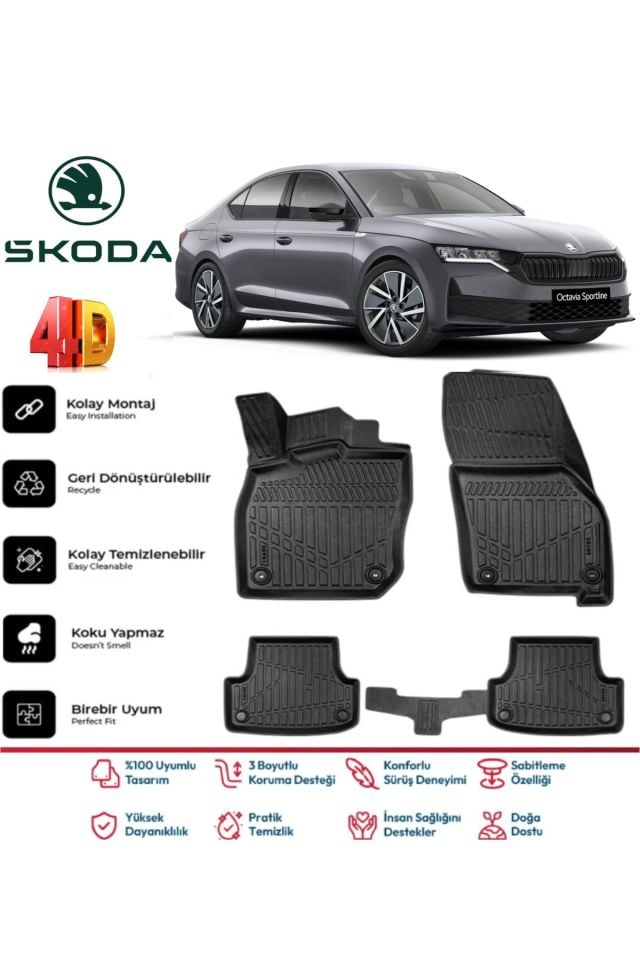 Skoda Octavia 2022 Model 4D Havuzlu Paspas