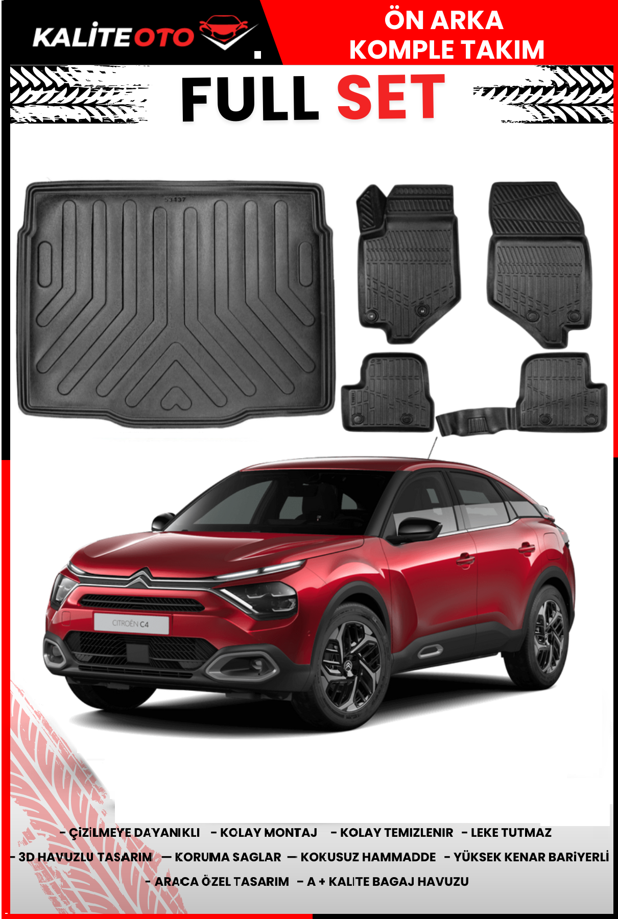 Citroen C4 2020 Ve Sonrası 3D Bagaj Havuzu+4D Havuzlu Paspas Seti