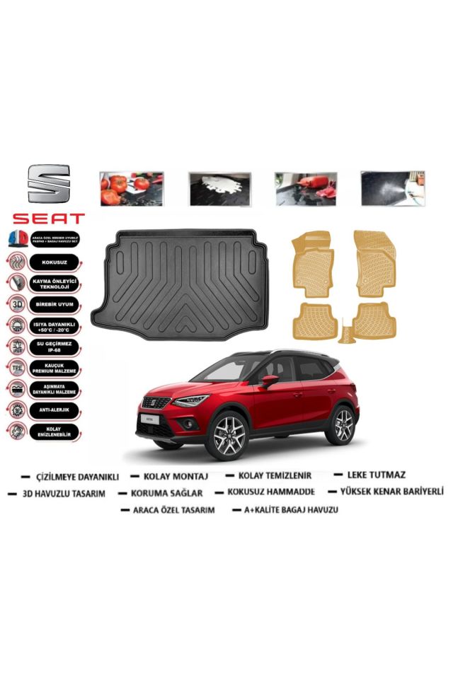 Seat Arona 2024 Model Alt Bagaj Havuzu(paspası)+Araca Özel Bej Paspas Takımı Flex