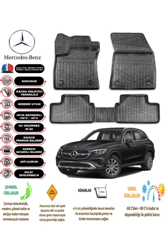 Mercedes GLC 2024 Model 4D Araca Özel Havuzlu Paspas Takımı