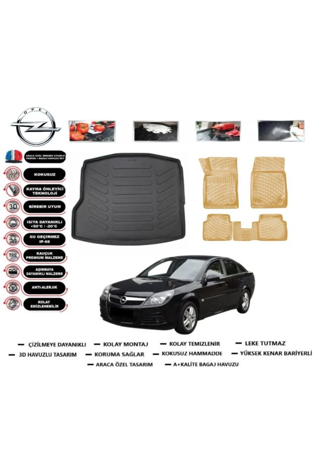 Opel Vectra C 2002 Model Bagaj Havuzu(paspası)+Araca Özel Bej Paspas Takımı Flex