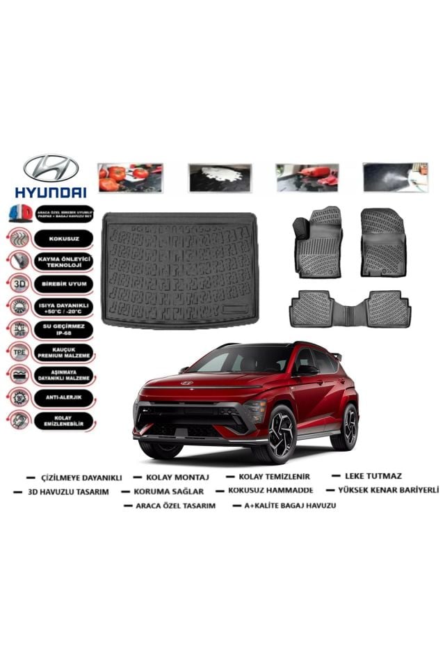 Hyundai Kona 2024 Model Alt Bagaj Havuzu Araca Özel Paspas Takımı Prrox