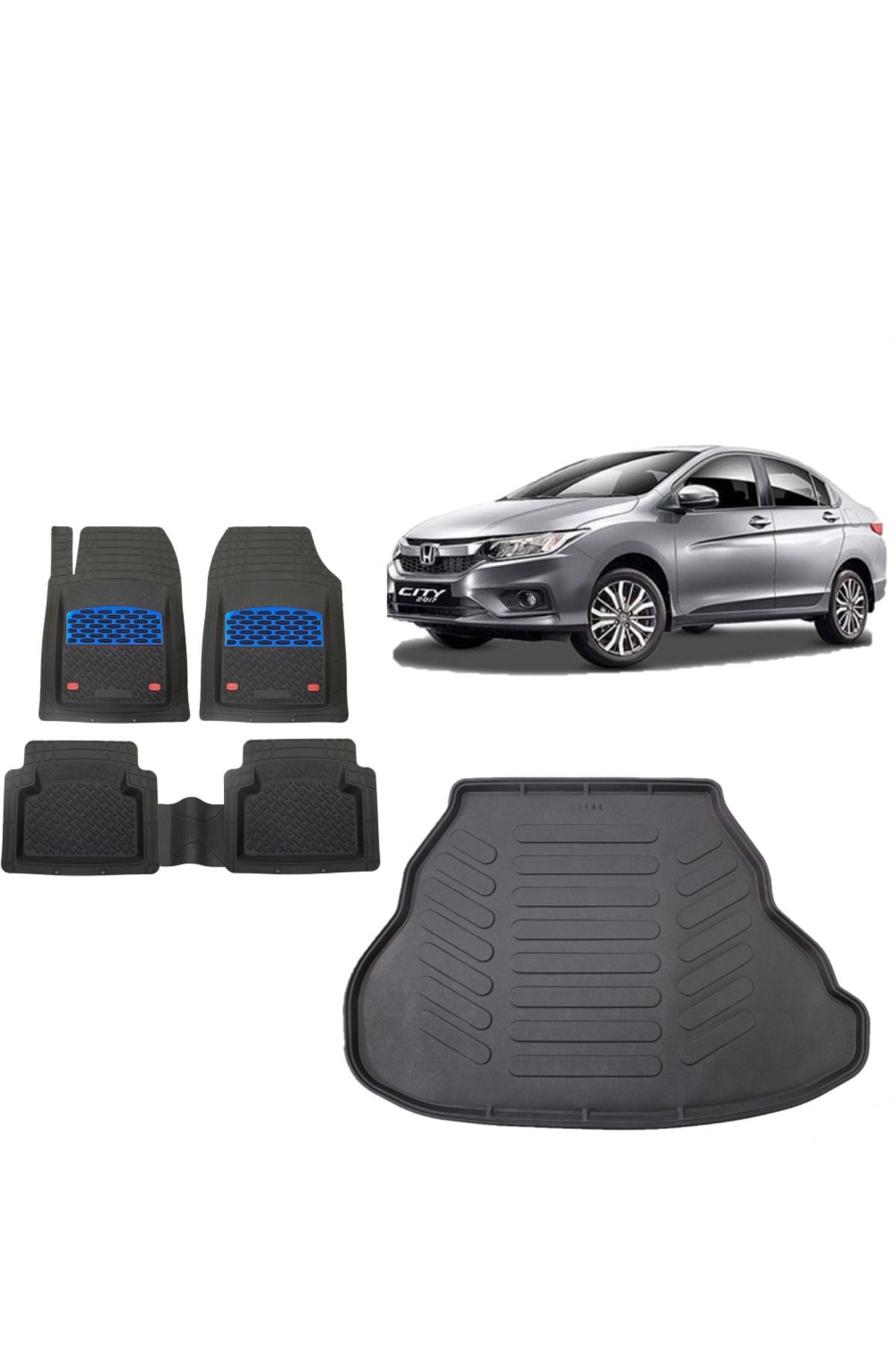 Honda City 2010 Model 3D Bagaj Havuzu+3D Havuzlu Safir Mavi Kromlu Paspas
