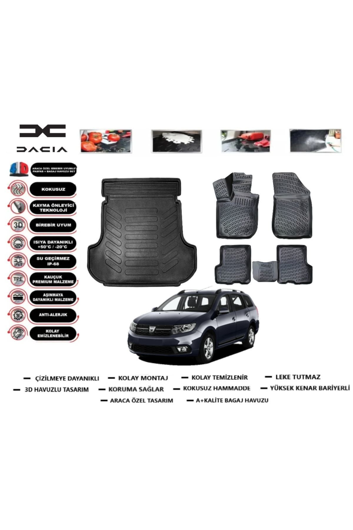 Dacia Logan MCV 2013 Model Bagaj Havuzu Araca Özel Paspas Takımı Prrox