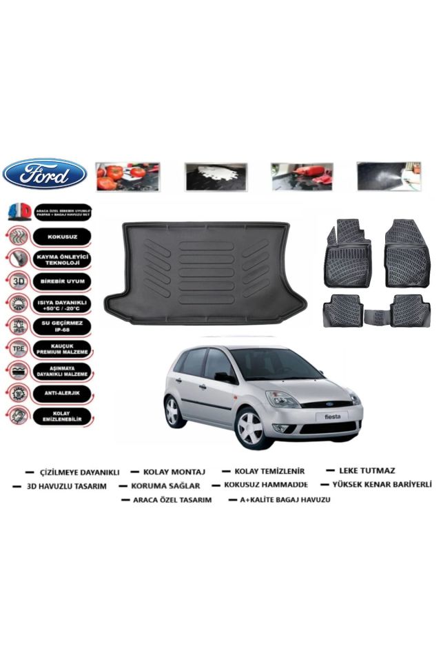 Ford Fiesta 2004 Model Bagaj Havuzu Araca Özel Paspas Takımı Prrox