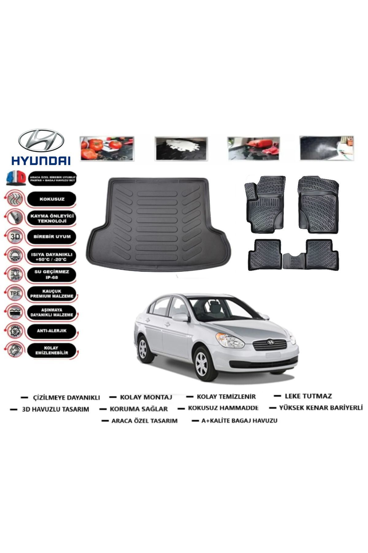Hyundai Accent Era 2013 Model Bagaj Havuzu Araca Özel Paspas Takımı Flex