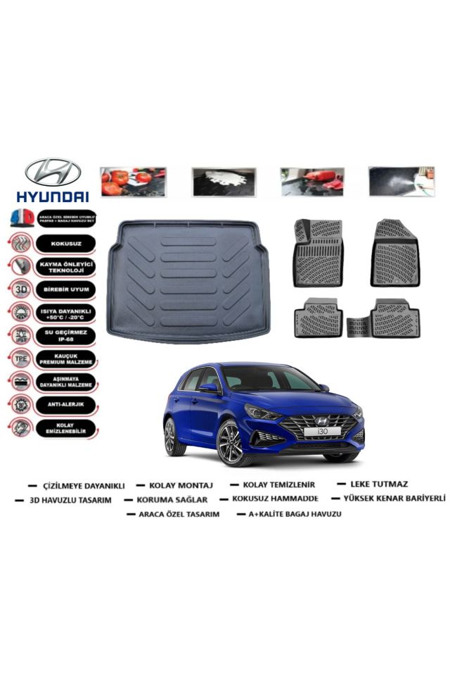 Hyundai i30 2019 Model Alt Bagaj Havuzu Araca Özel Paspas Takımı Flex