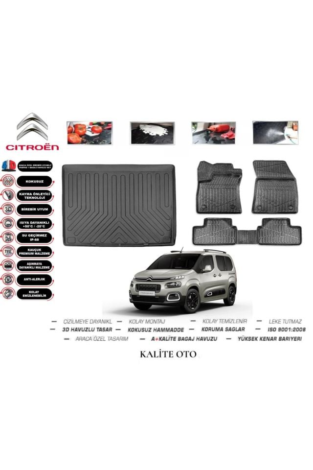 Citroen Berlingo 2019 Ve Sonrası 3D Bagaj Havuzu+4D Havuzlu Paspas Seti