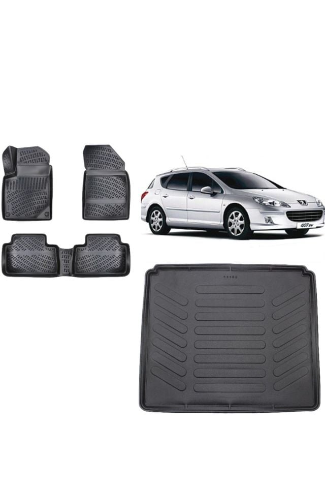 Peugeot 407 Station Vagon 2010 Model 3D Bagaj Havuzu+3D Havuzlu Araca Özel Paspas Takımı