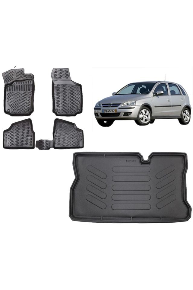 Opel Corsa C 2004 Model 3D Bagaj Havuzu+3D Havuzlu Araca Özel Paspas Takımı