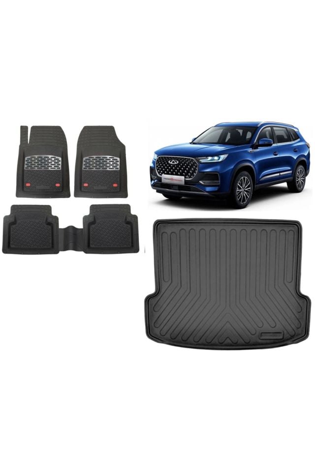 Chery Tiggo 8 Pro 2023 Model Ve Sonrası 3D Bagaj+3D Havuzlu Safir Gri Kromlu Paspas