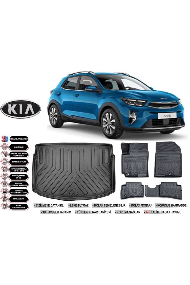 Kia Stonic 2020 Model Bagaj Havuzu Araca Özel Siyah Havuzlu Paspas Takımı Sett