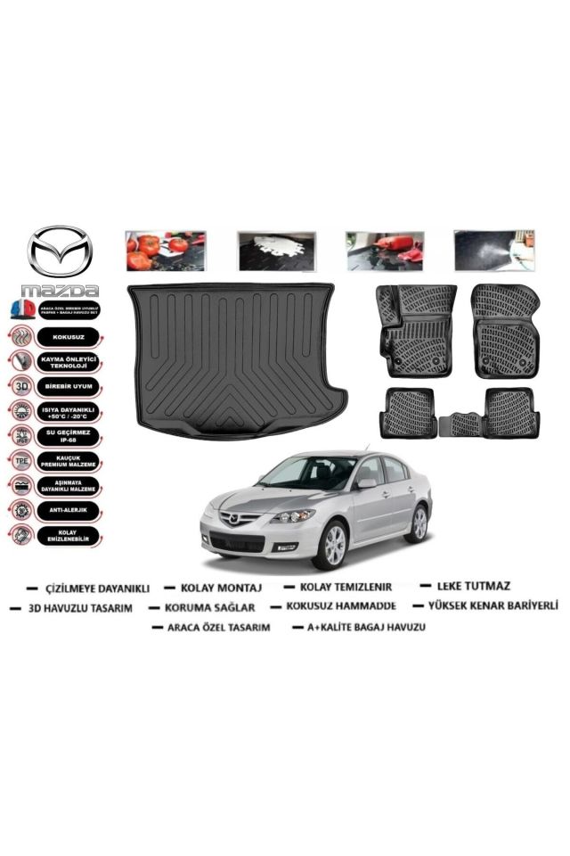 Mazda 3  2009 Model Bagaj Havuzu Araca Özel Paspas Takımı Prrox