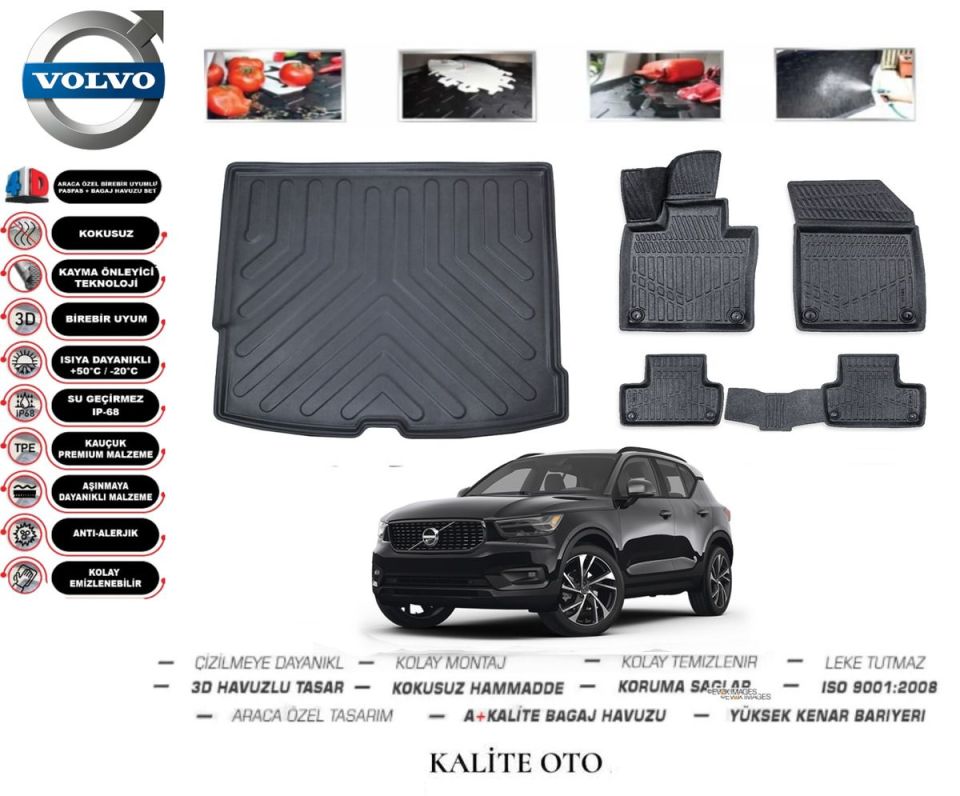 Volvo XC60 2017 Ve Sonrası 3D Bagaj Havuzu+4D Havuzlu Paspas Seti