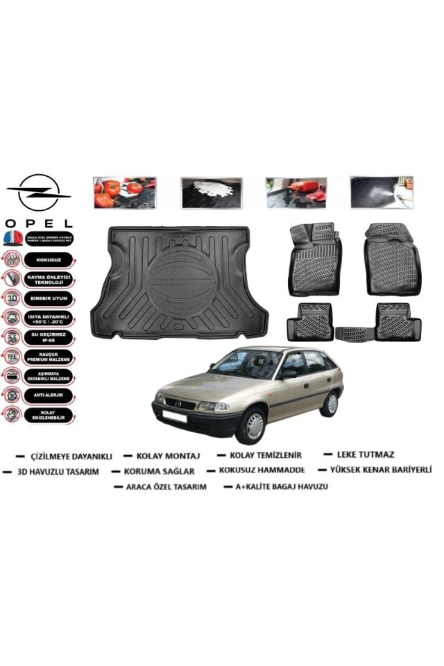 Opel Astra F HB 1998 Model Bagaj Havuzu Araca Özel Paspas Takımı Prrox