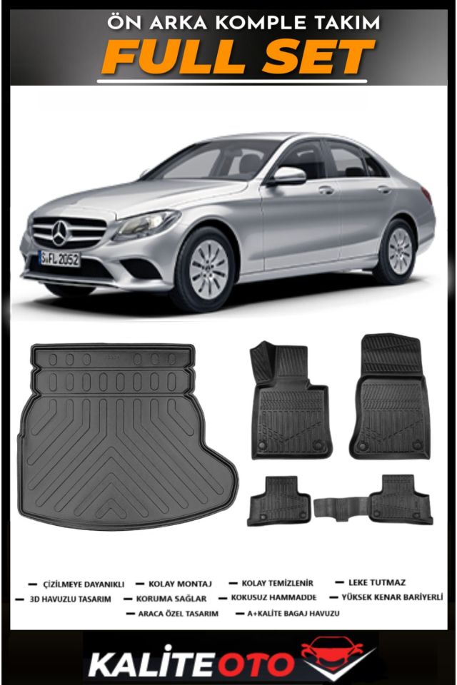 Mercedes C Serisi Rampalı Kulaklı Bagaj Havuzu+4.5D Havuzlu Paspas Seti 2020 Model
