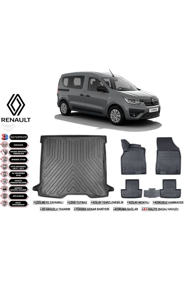 Renault Express 2025 Model Bagaj Havuzu Araca Özel Siyah Havuzlu Paspas Takımı Sett