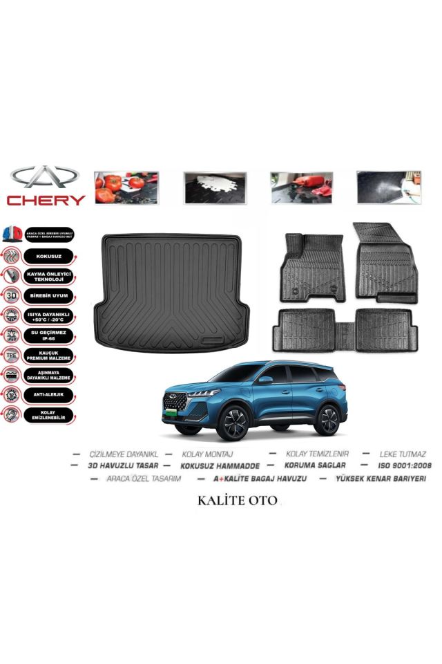 Chery Tiggo 7 Pro 2022 Ve Sonrası 3D Bagaj Havuzu+4D Havuzlu Paspas Seti