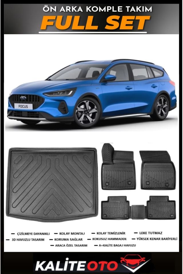 Ford Focus 5 STW Alt Bagaj Havuzu+4.5D Havuzlu Paspas Seti 2024 Model