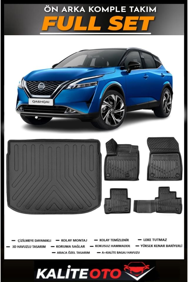 Nissan Qashqai Üst Bagaj Havuzu+4.5D Havuzlu Paspas Seti 2023 Model