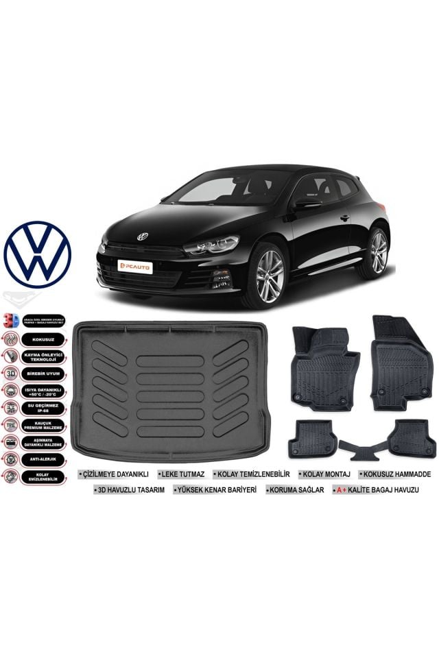 Volkswagen Scirocco 2014 Model Bagaj Havuzu Araca Özel Siyah Havuzlu Paspas Takımı Sett