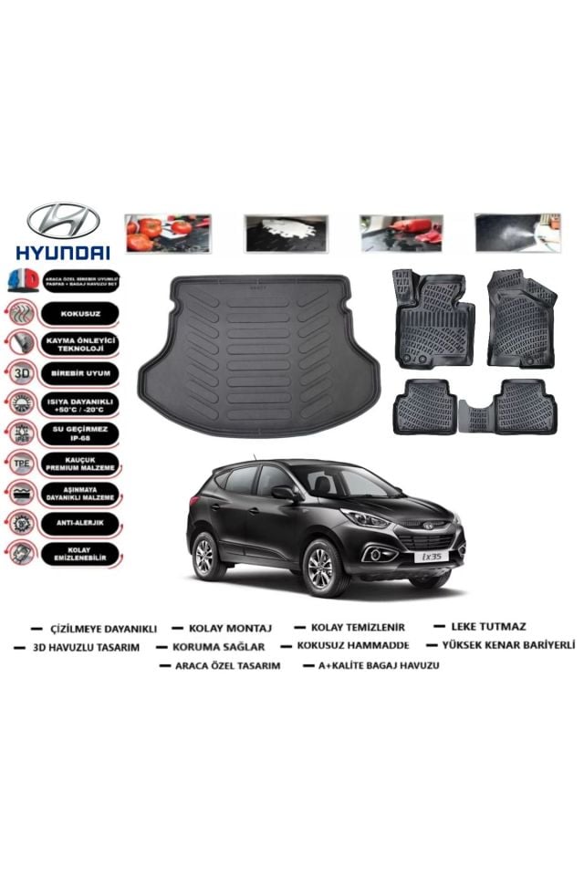 Hyundai ix35 2013 Model Bagaj Havuzu Araca Özel Paspas Takımı Prrox