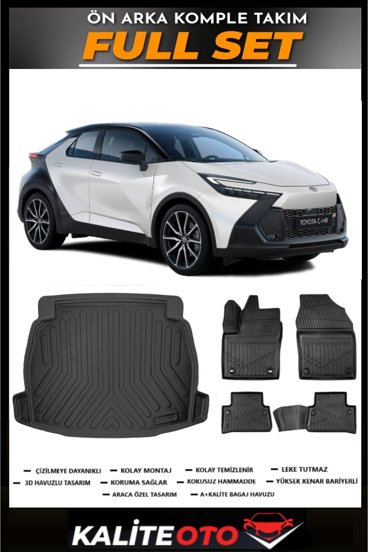 Toyota C-HR Ses Sistemsiz Bagaj Havuzu+4.5D Havuzlu Paspas Seti 2024 Model