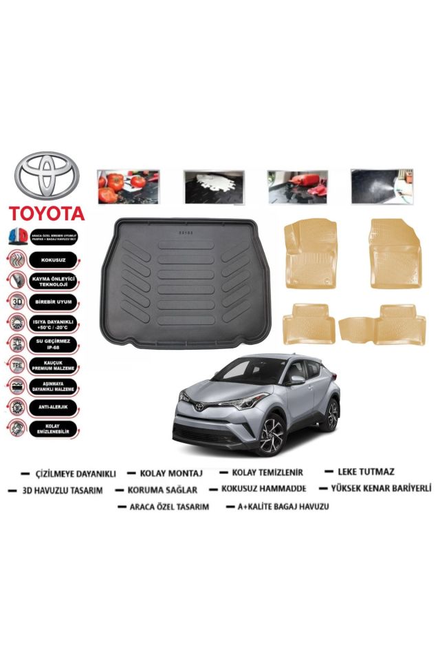 Toyota C-HR 2023 Model Bagaj Havuzu+Araca Özel Bej Paspas Takımı Flex