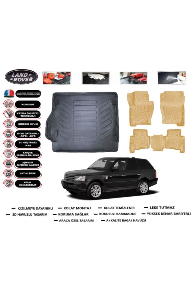 Land Rover Range Rover Sport 2010 Model Bagaj Havuzu(paspası)+Araca Özel Bej Paspas Takımı Flex