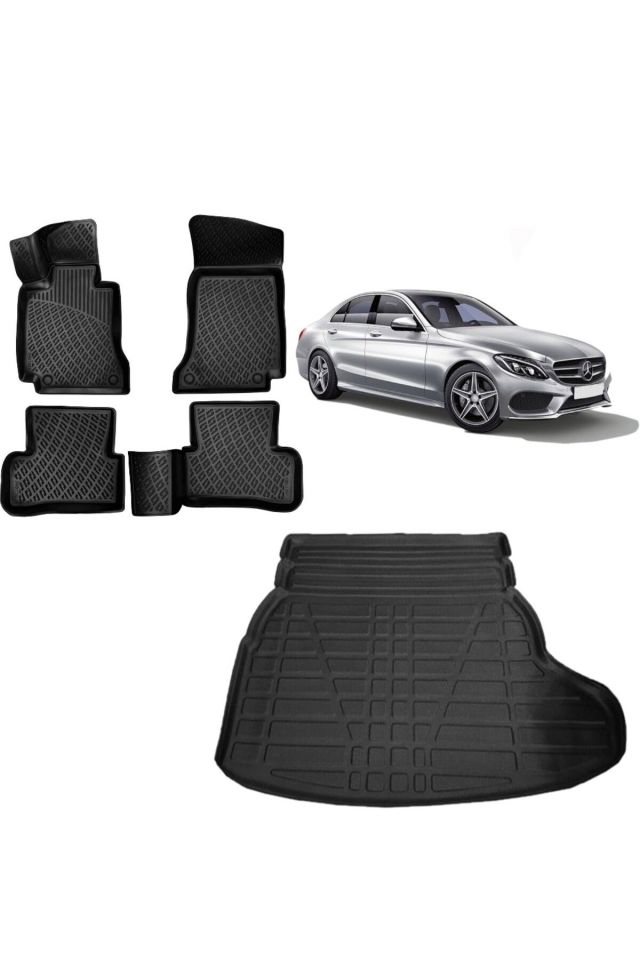 Mercedes C Seri W205 2020 Model Rampalı Kulaklı Bagaj Havuzu+3D Havuzlu Araca Özel Paspas Takımı