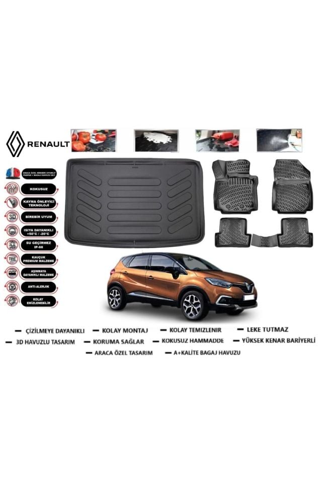 Renault Captur 2014 Model Bagaj Havuzu Araca Özel Paspas Takımı Prrox
