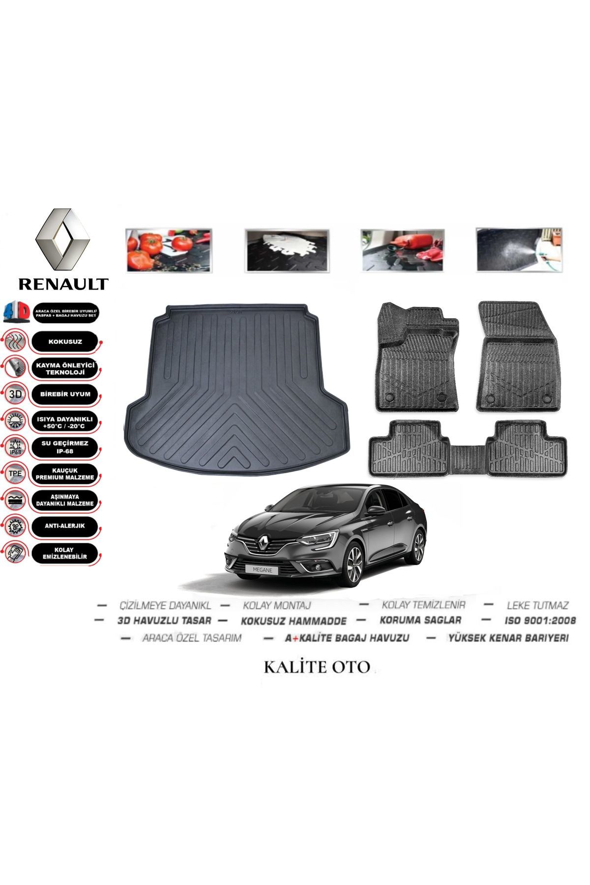 Renault Megane 4 Sedan 2016 Ve Sonrası 3D Bagaj Havuzu+4D Havuzlu Paspas Seti