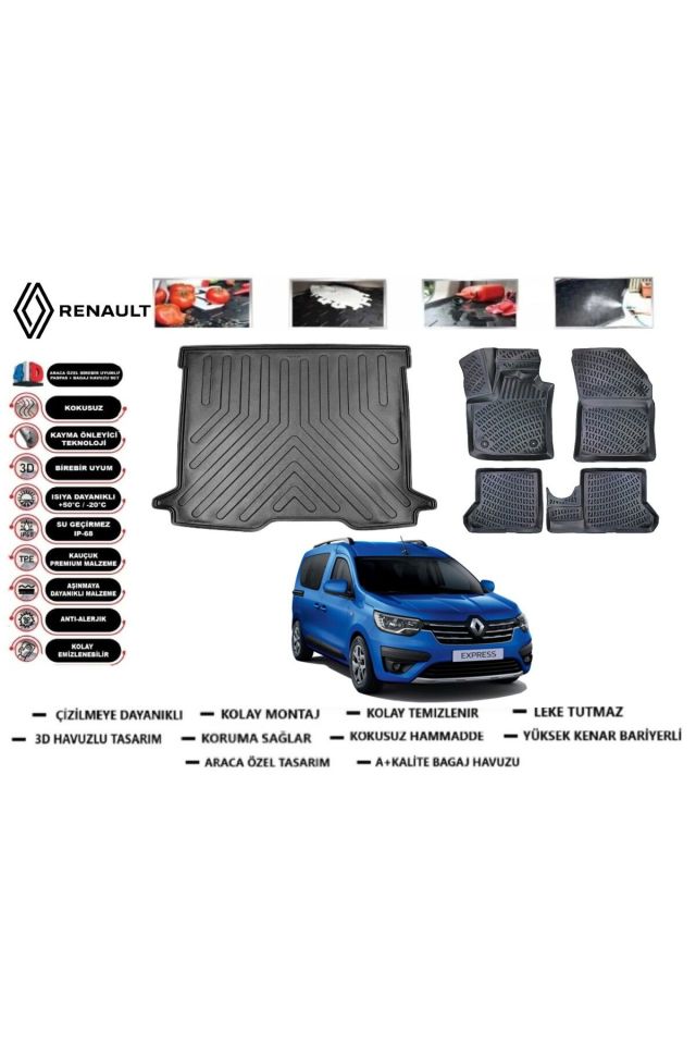 Renault Express 2023 Model Bagaj Havuzu Araca Özel Paspas Takımı Prrox